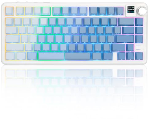 Rii RK805 Kabellose Tastatur, mechanische Gaming-Tastatur mit TFT-Bildschirm und Drehknopf, Hot-Swap-fähige, cremige Tastatur mit RGB-Hintergrundbeleuchtung, Tri-Mode BT/2,4 G/USB-C, für Windows/Mac
