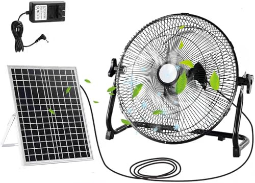 14 Solar Powered Fan, 15w Solar Panel Power Fans For Greenhouse Or Chicken Coop Air Circulation Cooling；camping Fan Floor Fan,ideal For Summer Cooling, Black, 20 in (52cm)