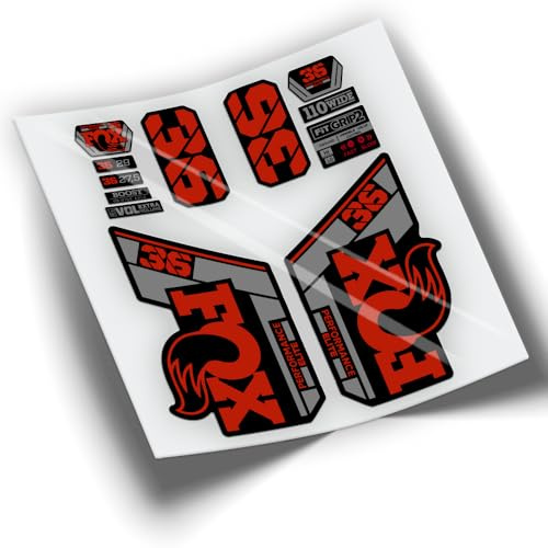 Ref: VP426 Aufkleber, kompatibel mit Fox 36 Elite 2021-2025, zweifarbig, MTB, Sticker, Aufkleber, Aufkleber für Mountainbikes, Rot