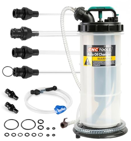 TECKZOON 5,3L Ölabsaugpumpe Manuell Ölabsauggerät, Rostbeständige Ölwechsel Pumpe mit 6 Schläuchen, Sicherheitsventil, 2 Sets Gummidichtungen & 1,5 m Schlauch, für Auto, Motorrad, Boot & Industrie