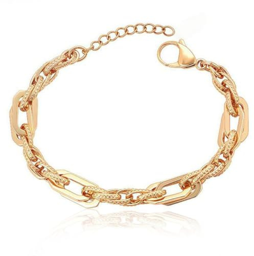 Generico Bracciale Catena Donna Oro 18K – Doppia Maglia Elegante, Regolabile, Look Lusso Quotidiano, Regalo Natale/Festa