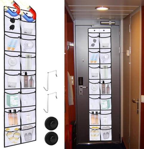 HAEZU Over the Door Shoe Storage Organizer, Magnetic Door Organizers with 14-Pocket,Hanging Shoe Rack Holder for Wardrobe Door Tidy with Hanger(White)