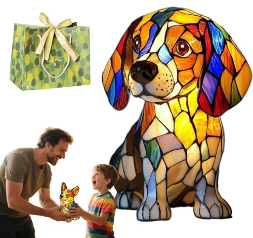 Knubbuf Gartenstadl Leuchthund - Handgefertigte Lampe, Leuchthund, Leuchthund Lampe, Die Herzen Erstrahlen LäSst Dekorative Led Hundelampe, Lampes Hund füR Hundeliebhaber (D)
