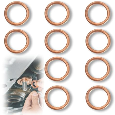 fKiZanthene 10Pcs Joint Vidange Cuivre, Rondelles de Vis pour Bouchon Vidange Voiture, Pièces Détachées Auto pour Raccord d’Échappement et Garage