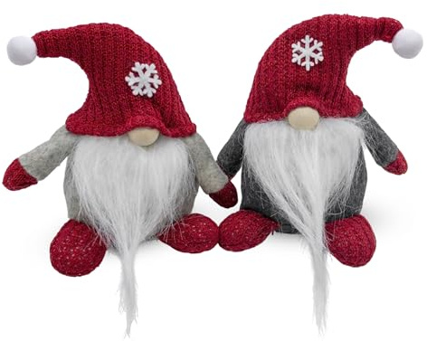 Spetebo Wichtelmännchen mit Bommelmütze und Holznase 15 cm - 2er Set - Weihnachtswichtel sitzend aus Stoff zum Hinstellen - Winter Wichtel Dekofigur Weihnachten Advent Winter Deko Aufsteller
