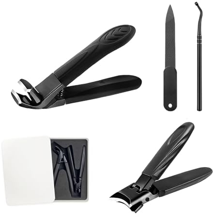 Nail Clippers Set for Thick Nails, Heavy‑Duty Precision Manicure Kit | Toenail Clippers for Men Women Seniors, Large Wide Jaw Toenail & Angled Fingernail Nail Clipper with Portable Storage Case