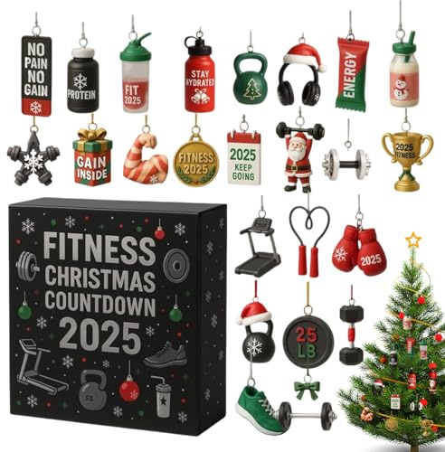 Bawiaueu Weihnachts Countdown Adventskalender - 2025 Weihnachten 2D Acryl Fitness Advent,Fitness Zubehör Weihnachtsbaum Figur - Für Erwachsene Yoga Schreibtisch Schlafzimmer Wohnzimmer Fenster Tür