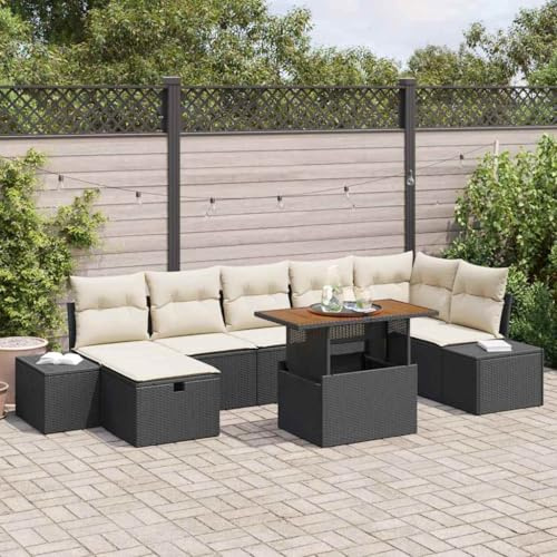 Holamys Garten-Sofa-Set, 8-teilig, Schwarz, Poly-Rattan, Eckbank, Mittelsitze, Sofas, Gartentisch, für Terrasse, Balkon, Außenbereich