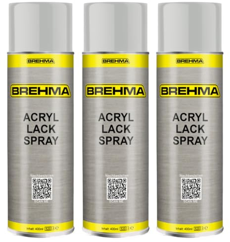 BREHMA 3x Acryl Lackspray Ral 7035 Lichtgrau glänzend Lack Farbe Sprühfarbe 400ml
