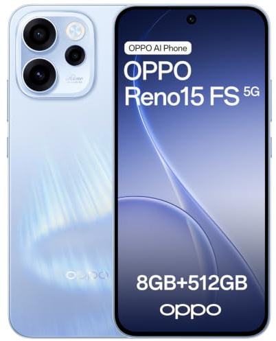 OPPO Reno15 FS 5G Android-Smartphone, 8+512GB, 6,57 120Hz Display, 50MP Ultra-Weitwinkel-Selfiekamera FOV 100°, AI Portrait Glow, 6500mAh Akku, IP69, 80W-SUPERVOOC-Flashladung, Aurora Blue