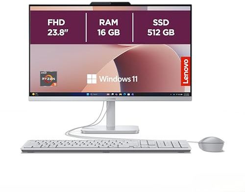 Lenovo AIO A105a All-In-One PC | 23.8 Full HD Display | AMD Ryzen 5 40 | 16GB RAM | 512GB SSD | AMD Radeon 610M Grafik | Windows 11 | Inkl. Maus und Tastatur | Grau | 3 Monate Premium Care