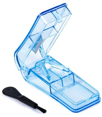 LARO Premium Tablettenteiler & Pillenschneider Blau mit Reinigungsbürste - Wahlweise 4/12 / 24/48 / 96 Stück - Präziser Medikamententeiler, Anzahl: 12