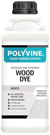 Polyvine Wood Dye – Interior Exterior Wood Colour Restorer – Quick Drying, Water Based Intermixable Woodwork Sealer Any Colour for Furniture, MDF, Ply, Hardwood, Softwood - White, 1 L