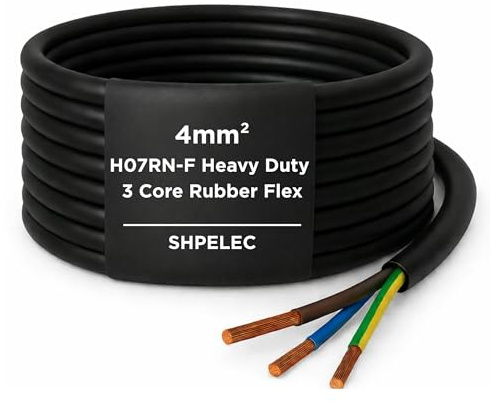 SHPELEC® H07RN-F Rubber Flexible Power & Control Cable 3 Core 4mm² – Heavy Duty Industrial Use for Outdoor & Workshop Applications – Oil, Water & UV Resistant - 3m