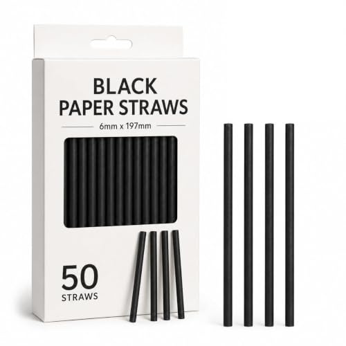 MAR 50 Biodegradable Black Paper Straws – Drinking Straws for Cocktails | 50 biodegradable black paper straws, 6mm x 197mm. Eco alternative to plastic for cocktails, milkshakes, smoothies & parties.
