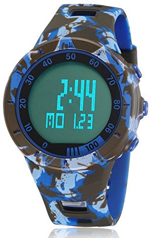 CursOnline® Moderno Orologio da Polso Sport a LED con Ampio Display, Luce, Chrono, Allarme, Leggero e Robusto, Unisex e Ragazzo, MOD.1615 Design Camouflage Blu.