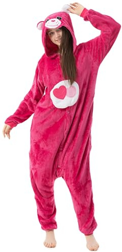 Katara 1744 - Glücksbärchi-Onesie Jumpsuit Süßes Glücksbärchi-Kostüm - Fasching Karneval Party Hausanzug Cosplay Einteiler Sleepsuit Kapuze, Körpergröße 175-185 cm (XL), rosa