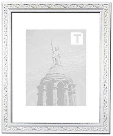 Barock Bilderrahmen Sortiment 70 x 105 cm florale Verzierung 105x70 cm hier Verenice Weiß Silber mit Kunststoffglas Antireflex 2mm