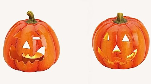 2 STK KÜRBIS Terrakotta WINDLICHT XL Kürby nr5795 Orange Halloween Kürbisse Deko Herbstdeko Dekokürbis Dekoobjekt Tischdeko Kerzenhalter Teelichthalter Windlichter
