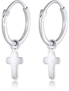 Elli Ohrringe Damen Creolen Einhänger Kreuz Religion aus 925 Sterling Silber