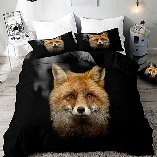 Morbuy Fuchs Drucken Bettbezug Bettwäsche Set, 3D Drucken Bettwäsche-Set Junge Mädchen Deluxe Mikrofaser Weiche mit Reißverschluss Bettbezug und Kissenbezüge (220x240cm,Schwarze Fantasie)