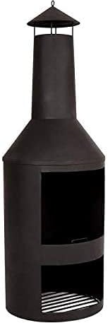 Garden Mile Chimenea Style Log Burner, Black Steel Portable Table Top Log Burner Heater Fire Basket Brazier Firepit Chimenea with Wood Storage for Outdoor, Patio, Balcony - 135cm x 44cm x 44cm