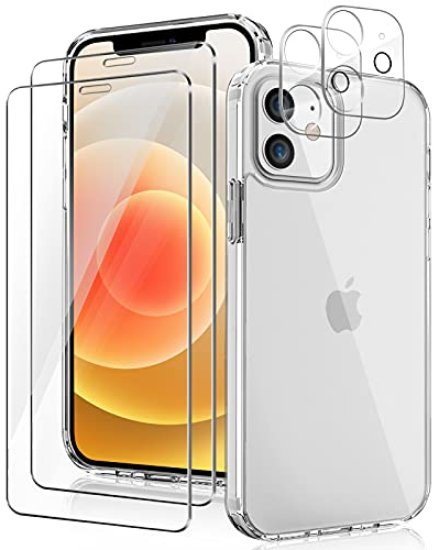 YIRSUR Coque Compatible avec iPhone 12 Mini Coque, 2 Pièces Verre Trempé Protection écran + 2 Pièces Caméra Arrière Protecteur, Souple Silicone TPU Housse Case Cover- Transparent