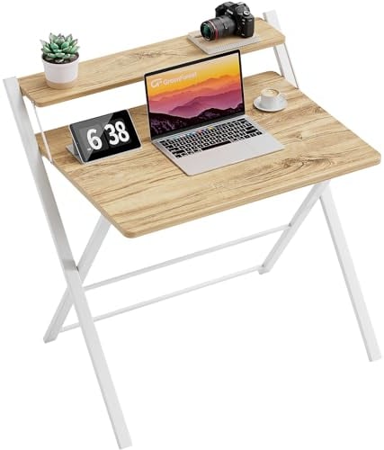GreenForest Klappschreibtisch, Kleiner Schreibtisch Klein, Keine Montage Erforderlich Schreibtisch Klappbar, Home Office Schreibtisch Schmal, Kleine Größe, Beige