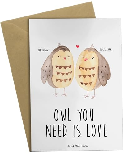 Mr. & Mrs. Panda Grußkarte Eulen Liebe - Geschenk, Ansichtskarten, Einladungskarte, Liebesgeschenk, glücklich, Freundin Geschenk, Paar, Freund,