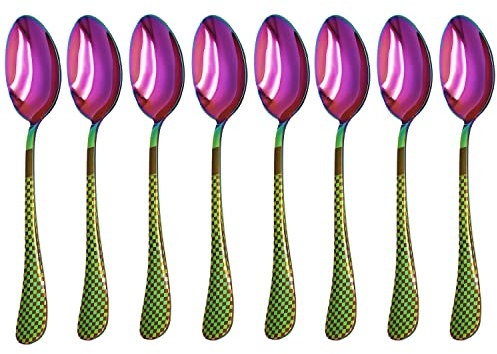 Rainbow Coffee Spoons 4 Pc, Stainless Steel 6.7'' Inch Tea Spoons Silverware Set, Ice Cream Spoons,Dessert Teaspoons Espresso Spoons for Home, Kitchen or Office, Dishwasher Safe (H950small)