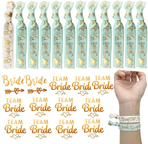Team Bride Armbänder Tattoo Aufkleber 25 Stück, Bachelorette Party Zubehör Elastische Junggesellinnenabschieds Armbänder Gold Bride Team Bride Tattoos