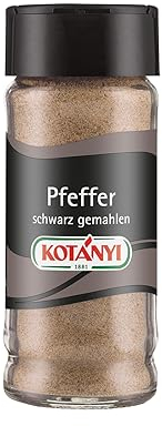 Kotányi Pfeffer schwarz gemahlen, für die perfekte Schärfe, ideal für Fleisch, Fisch, Gemüse, im praktischen Glas, 80 ml