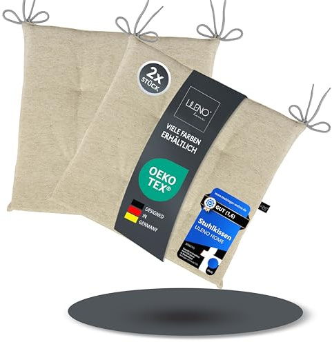 LILENO HOME 2er Set Stuhlkissen Nature (40x40x4,5 cm) - Sitzkissen für Gartenstuhl, Küche oder Esszimmerstuhl - UV-beständige Indoor u. Outdoor Stuhlauflage als Stuhl Kissen (Laura FUM)
