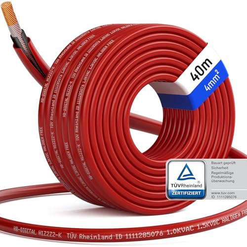 HB-DIGITAL 40m Solarkabel H1Z2Z2-K - TÜV Rheinland zertifiziertes - 4mm² flexibel UV witterungsbeständig PV Kabel reines Kupfer 1500V DC für Solarpanel Wechselrichter Photovoltaik - Rot