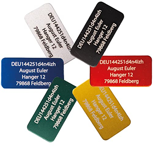 UAS-ID - Drohnen-Kennzeichen oder e-ID, 20x10mm, bis zu 4 Zeilen, aus Aluminium Blau eloxiert mit hochwertiger Laserbeschriftung