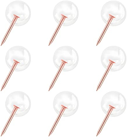 VAPKER Rose Gold Map Tacks 150Pcs Large Size Pins 0.37inch (9.5mm) Round Head Push Pins Golden Steel Point with Transparent Plastic Round Head Map Thumb Tacks for Pictures, Posters, Documents