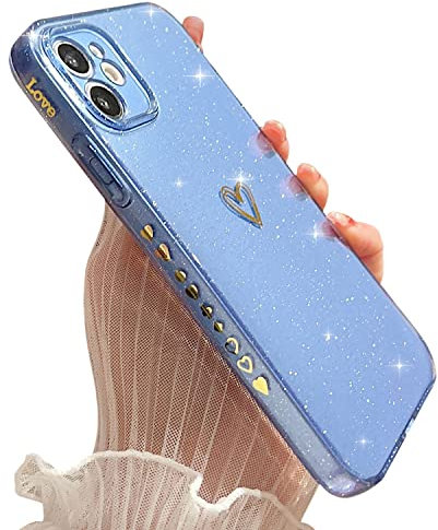 ZTUOK Compatible with iPhone 11 Case for Girls Women,Love Heart Pattern Design Soft TPU Shockproof Protective Case Bling Sparkly Glitter Cover for iPhone 11-Blue