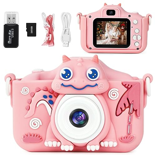 OSDUE Kinderkamera, 2.0”Display Digitalkamera Kinder, 1080P HD Eingebaute 32GB SD-Karte Selfie Digitalkamera, Kids Video Camcorder, für 3-12 Jahre Alter Kinder Spielzeug (Rosa)