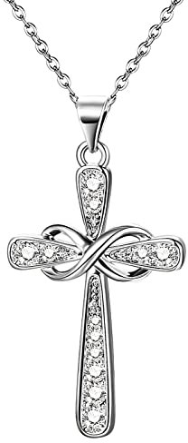 JewelryWe Schmuck Kreuz Halskette Damen Edelstahl Infinity Unendlichkeit Zeichen Kruzifix Anhänger mit Kette Geschenk Silber