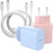 ZNBTCY 2er-Pack Schnellladegerät (Hellblau+Hellrosa) mit 2er-Pack 2M iPhone Ladekabel (Weiß) 20W USB C Netzstecker,schnellladekabel, iPhone Ladeadapter für iPhone 14 Pro Max 13 12 11 XS XR X 8P iPad