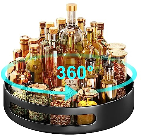 AUHOU Drehteller Organizer, Lazy Susan Drehteller 360°, Metall Stahl Kühlschrank Drehbares Tablett Rund Gewürzregal Drehbar für Küche Speisekammer Schrank Arbeitsplatte (Eisenhaltig - 30cm)