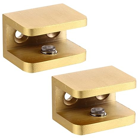DOITOOL 2 Pièces Pince à Verre Fixation Douche Verre Doré Supports D'étagère En Verre Robustes Étagère En Verre Supports Acier Inoxydable Verre Clamp Verre Pinces Cuivre Mural Des Étagères