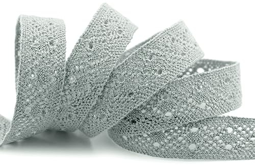 15 m x 15 mm Spitzenband FLORENCE Grau Hellgrau Spitze Häkelband 100% Baumwolle Natur Dekoband gehäkelt Spitzenborte abbaubar umweltfreundlich zum Nähen und Dekorieren