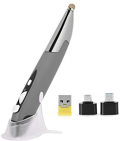 VBESTLIFE Stylet de Souris sans Fil 2,4 G Innovant avec Design Ergonomique, Plug and Play pour Ordinateurs Portables, Tablettes et Smartphones. (Gris Argent)