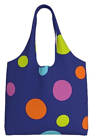 OUSIKA Einkaufstasche aus Segeltuch, Rot / Weiß, gepunktet, lässige Handtasche, Schultertasche, wiederverwendbare Einkaufstasche für Damen, Strand, Rot / Weiß gepunktet, Einheitsgröße