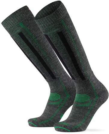 DANISH ENDURANCE Merino Wool Thermal Ski Socks, Shin Padding, Warm 1 Pack, Dark Grey/Green, Large