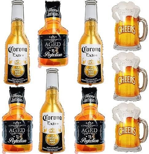 12PCS Corona Whiskey Bottle Beer Mug Mylar Helium Balloons, Men Women Boys Girls Beer Themed Birthday Bachelor Party Decoration, Engagement Decoration Supplies