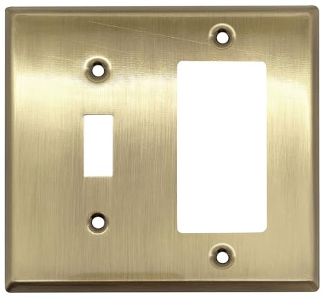 Rio Salto BRASS Antique Metal Gold Light Switch Cover Wall Plate Combination Toggle Decorator Rocker MIDSIZE 2-Gang Decora Toggle Wallplate Combo Covers Brushed Brass (Combo Toggle/Rocker)