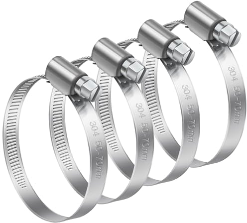 Bolatus Morsetti per tubi a vite senza fine, acciaio inox 304, regolabili, 50-70 mm, 4 pezzi, argento