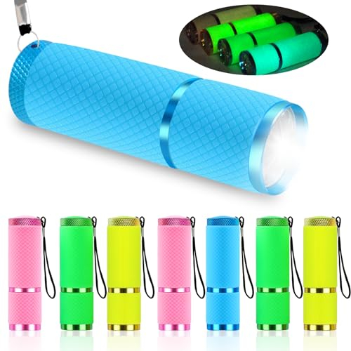 Tulov 8 Stück LED-Taschenlampen-Kinder-Set, Hohe Helligkeit 9 LED-Leuchten, Mini-Taschenlampe, Kindertaschenlampe, geeignet für Geburtstage, Camping, Outdoor, Wandern(Gelb&Rosa&Grün&Nlau)